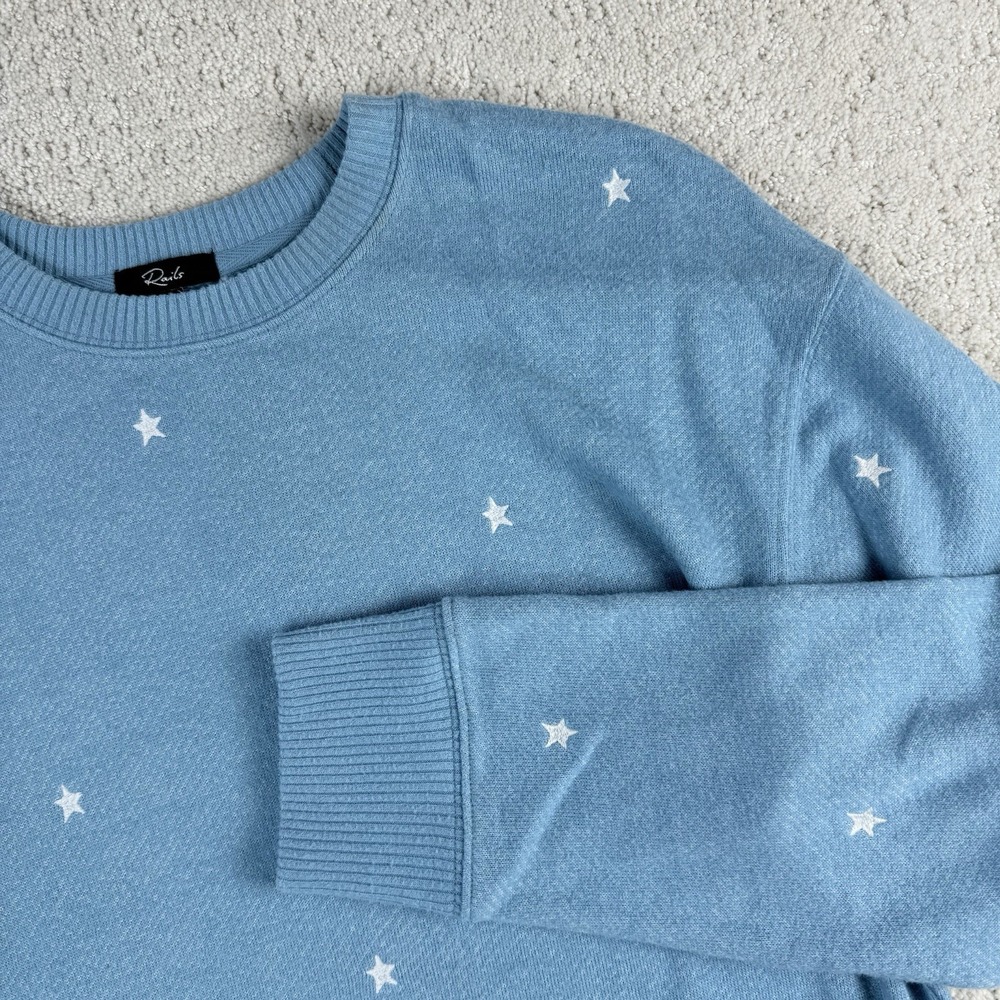 Rails Ramona Sweatshirt XS Aqua Blue Embroidered Star Soft Pullover $158